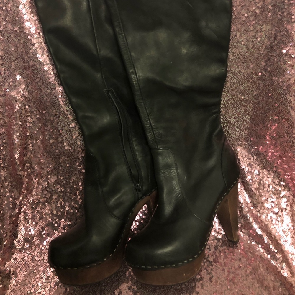 Spector leather knee-high wood heel boot